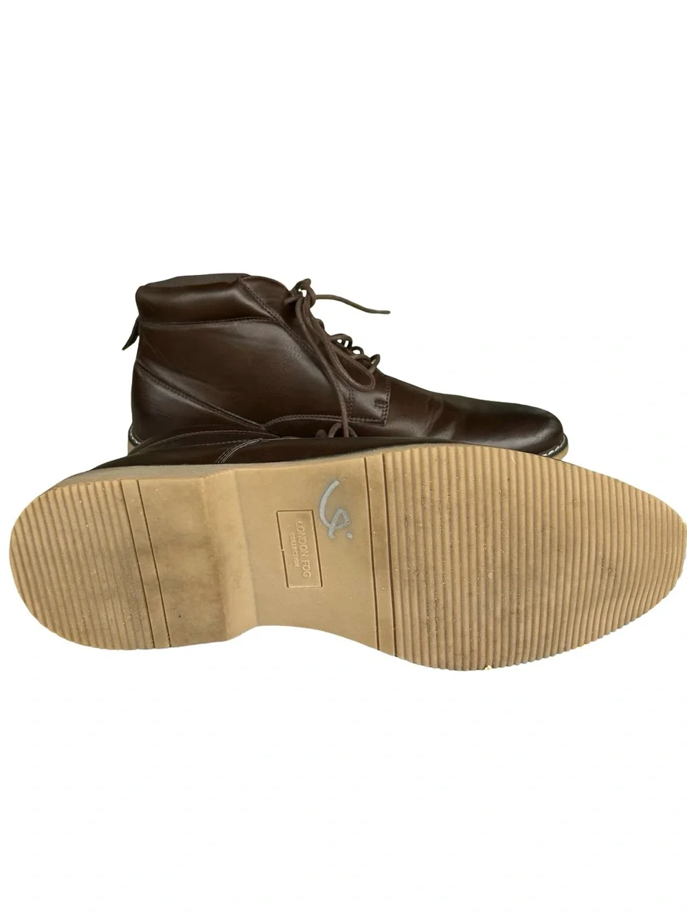London Fog Collection Men's Brown Faux Leather Lace-Up Ankle Boots